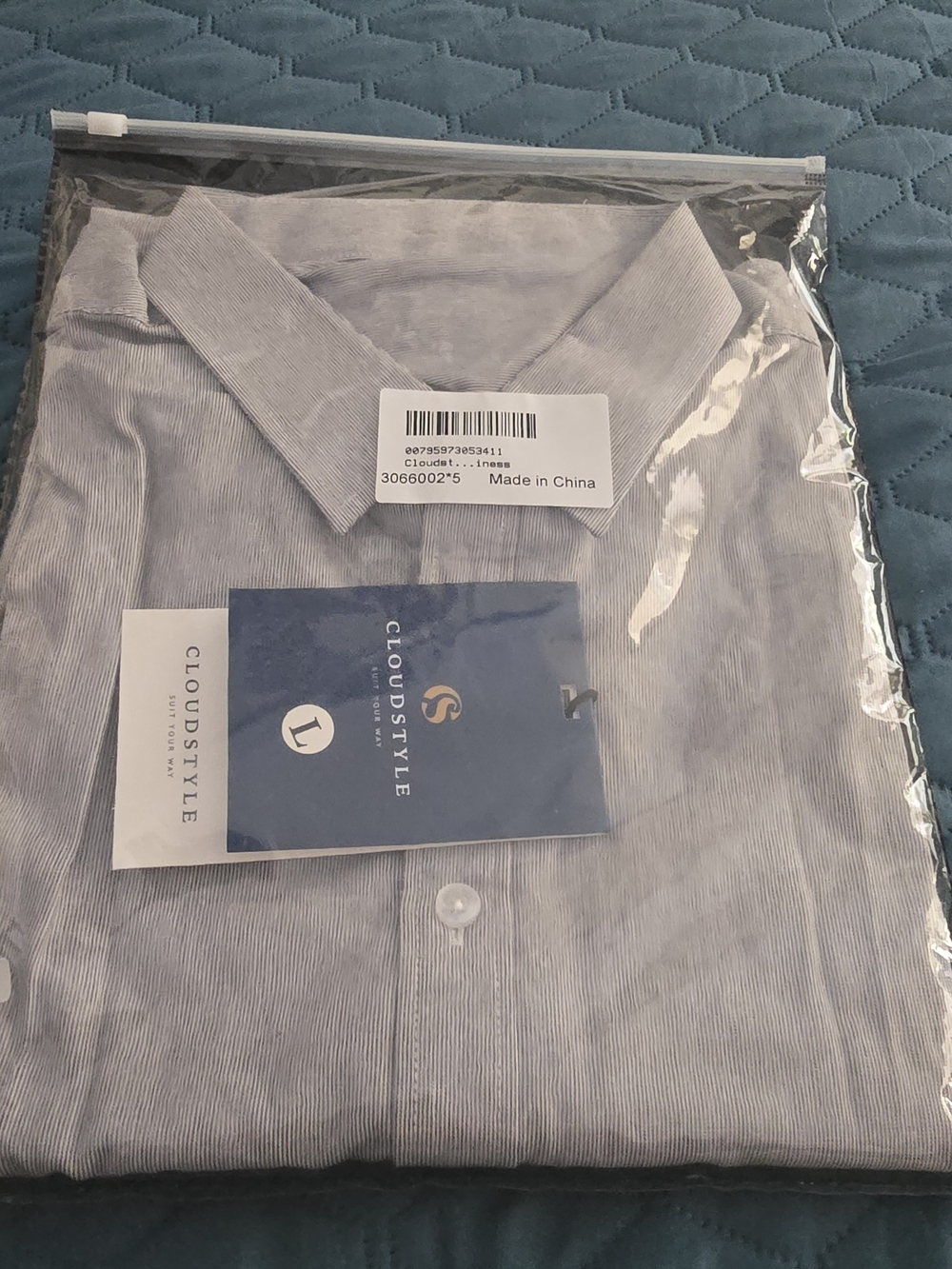 CloudStyle Men's Light Blue Pinstripe Dress Shirt - L